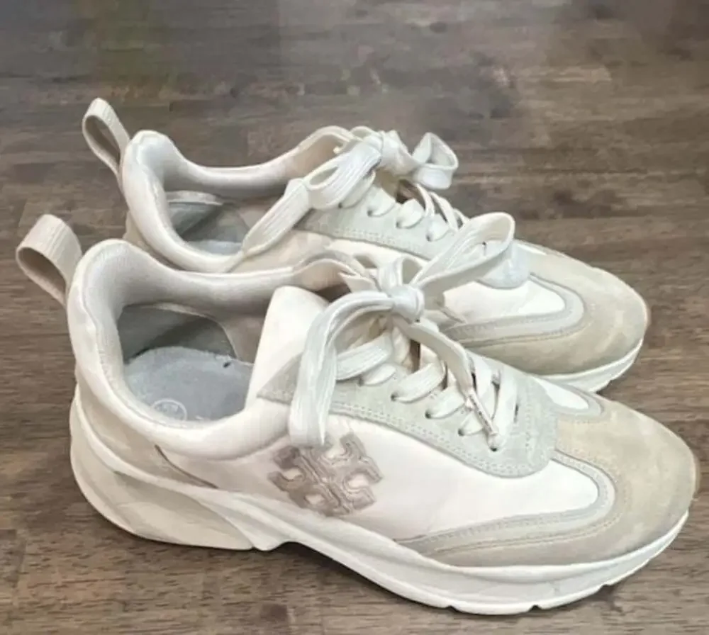 Tory Burch Women's Good Luck Trainer Sneakers Ivory Taupe 8m